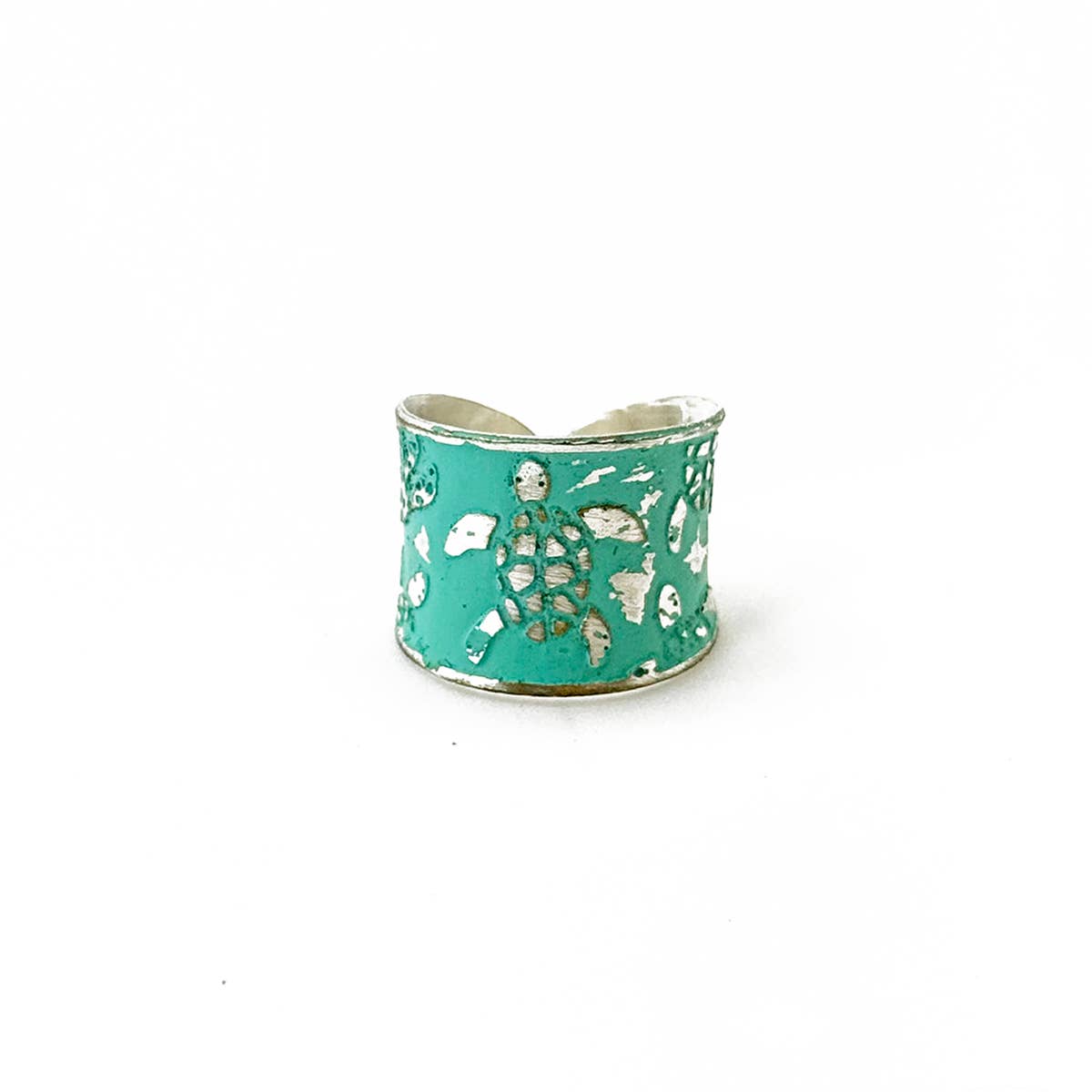 Handcrafted Mint Green Sea Turtle Patina Ring