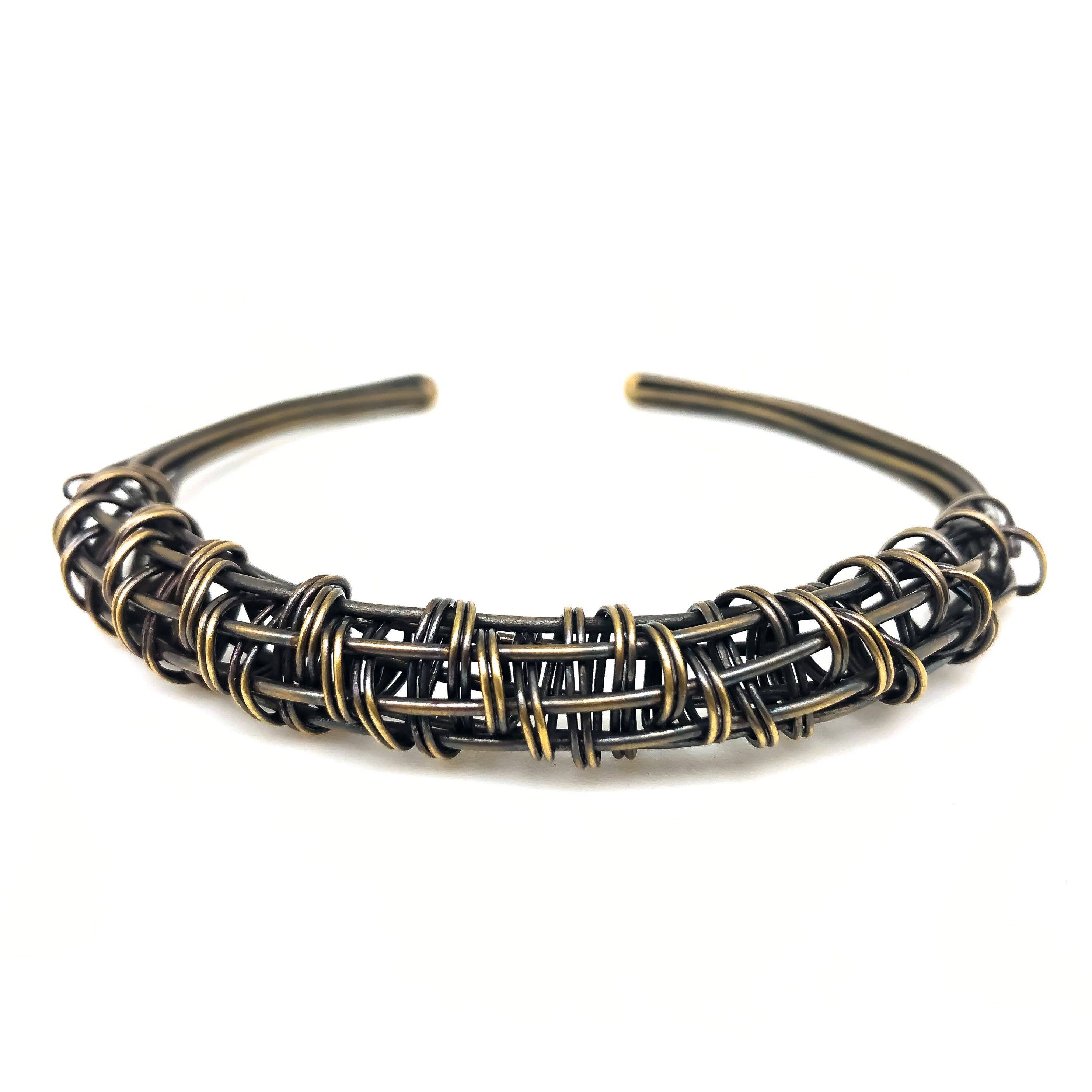 Basketweave Antique Brass Loose Weave Circular Cuff
