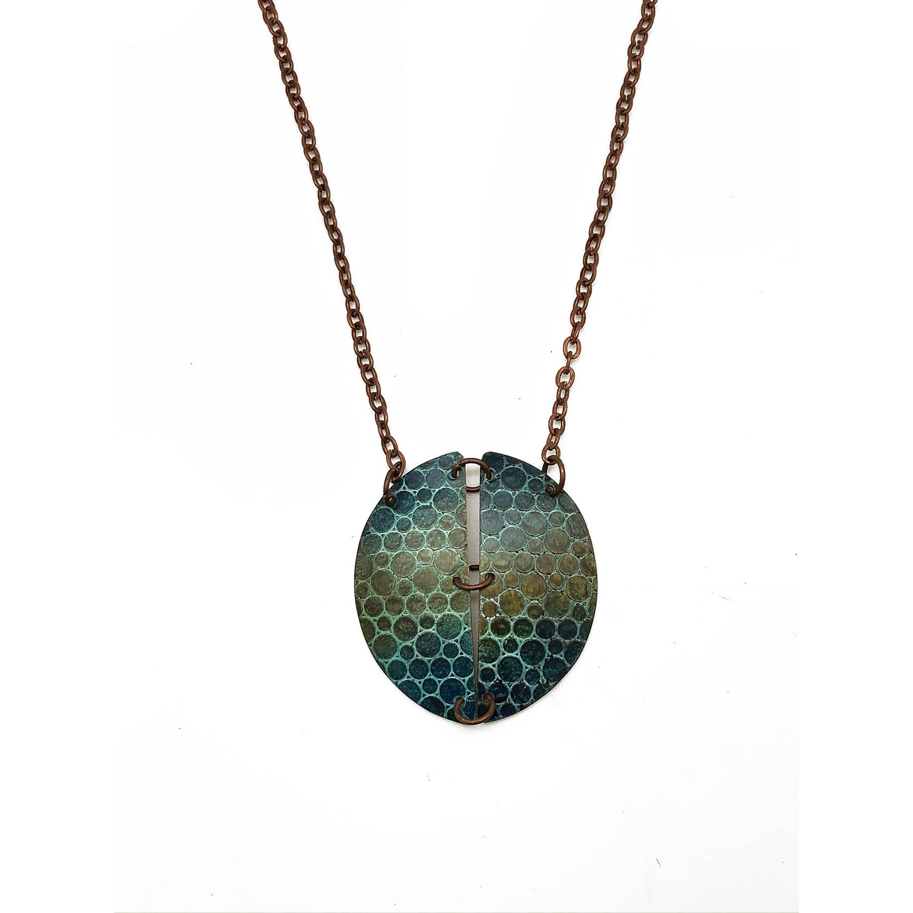 Copper Patina Necklace - Hammered Circle Halves