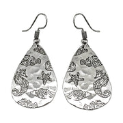 Seahorse and Seashells Silver Engraved Earrings