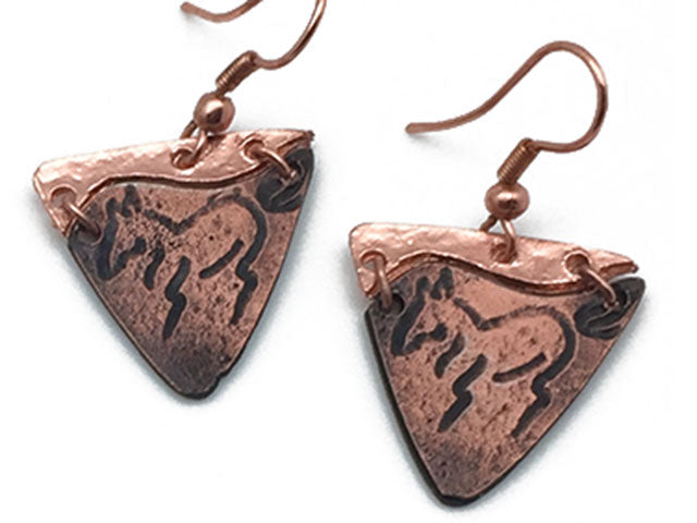 pewter-earrings-running-horse-in-triangle product photo