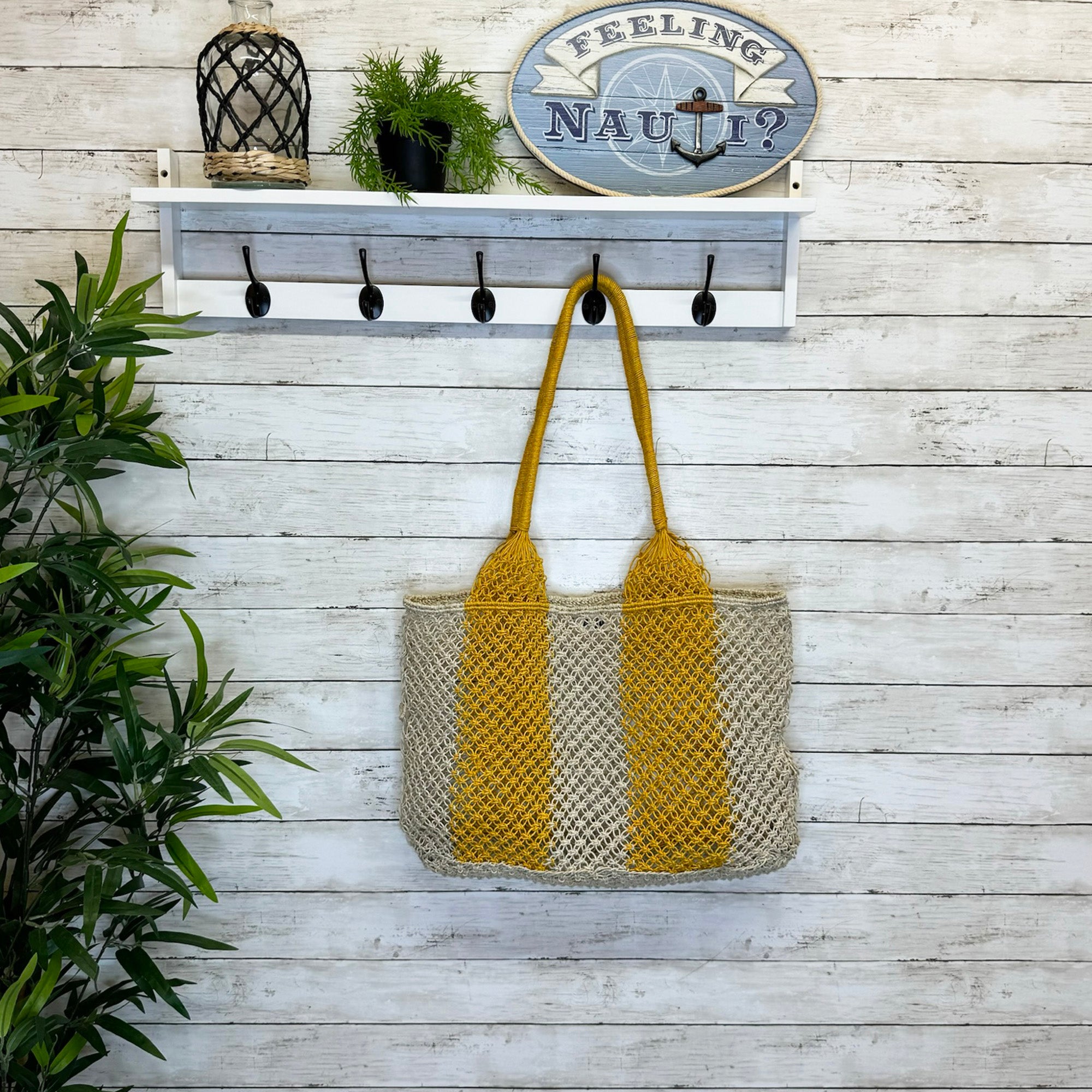 Ariel Woven Jute Striped Beach Bags - yellow