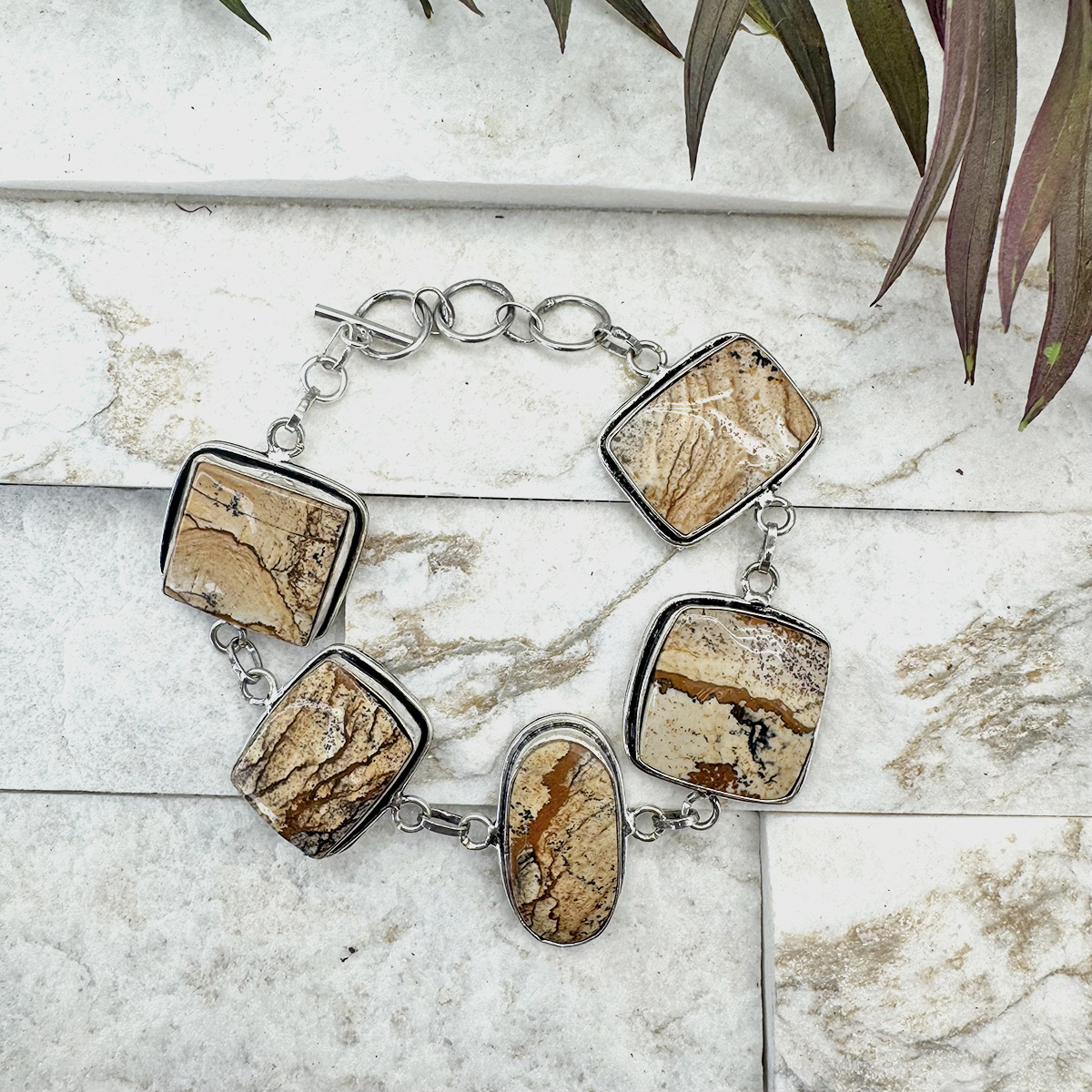 Kashi Semiprecious Stone Link Bracelet - Picture Jasper