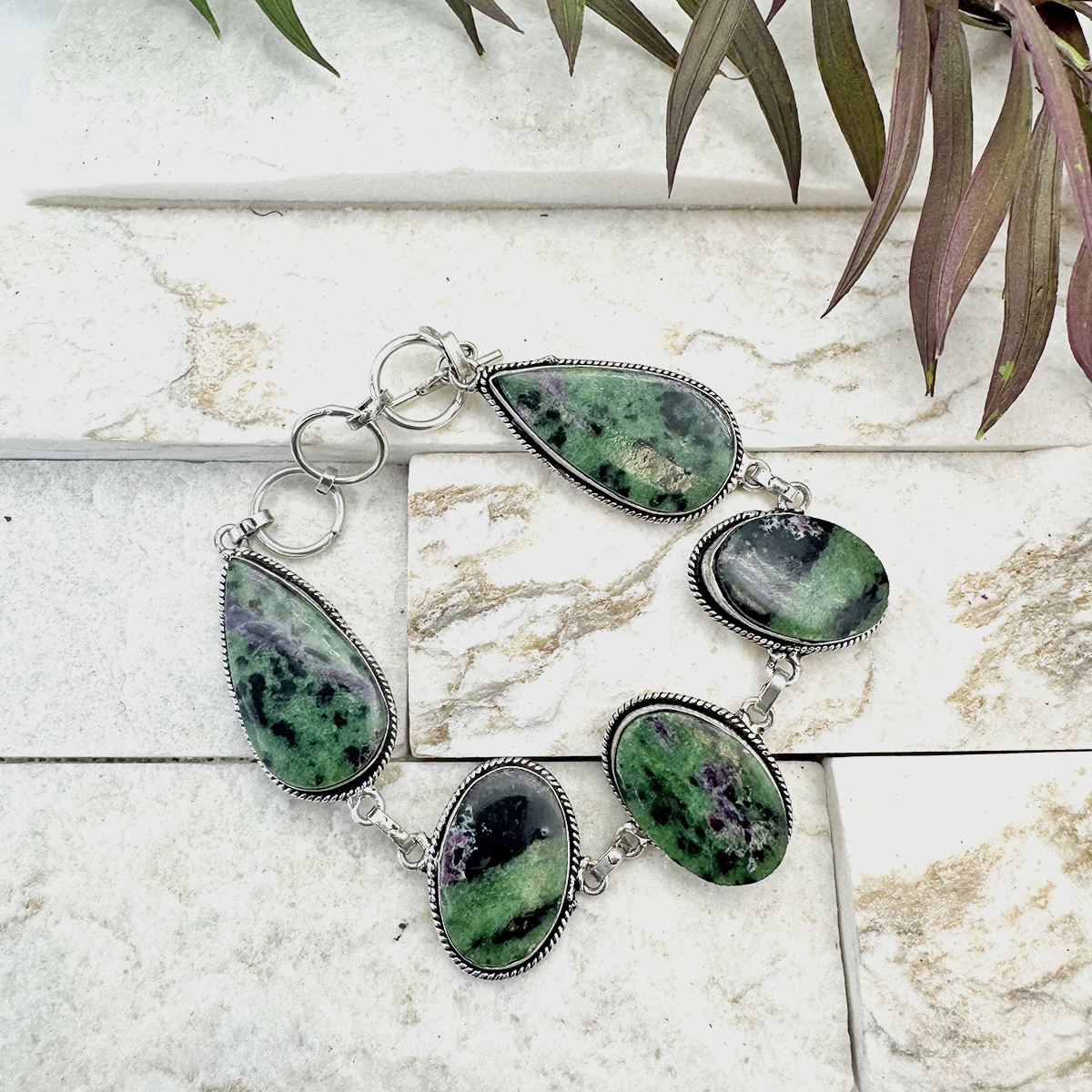 Kashi Semiprecious Stone Link Bracelet - Ruby Zoisite