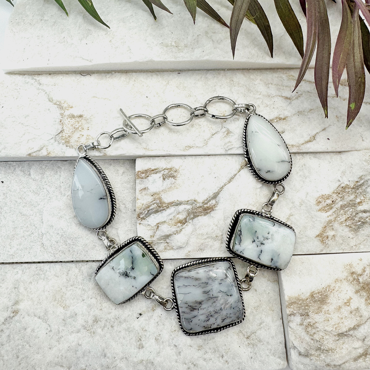 Kashi Semiprecious Stone Link Bracelet - Dendritic Opal