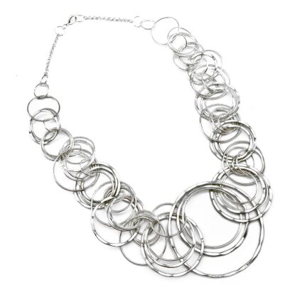 Hammered Silver Plated Rings Statement Necklace