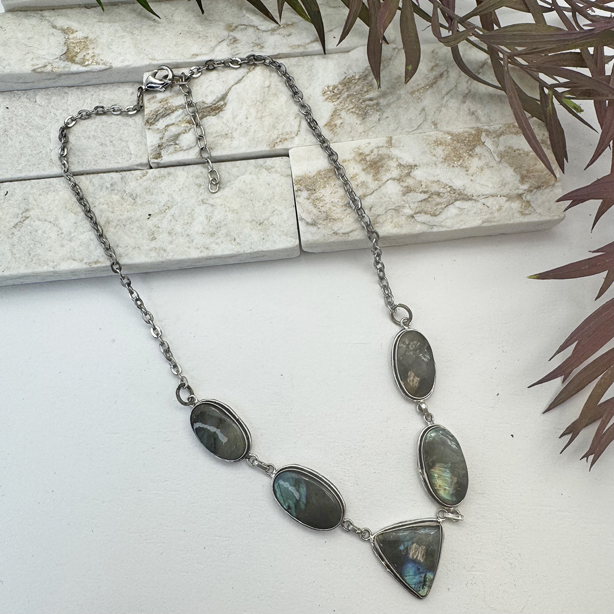 Kashi Semiprecious Stone Bib Necklace - Labradorite