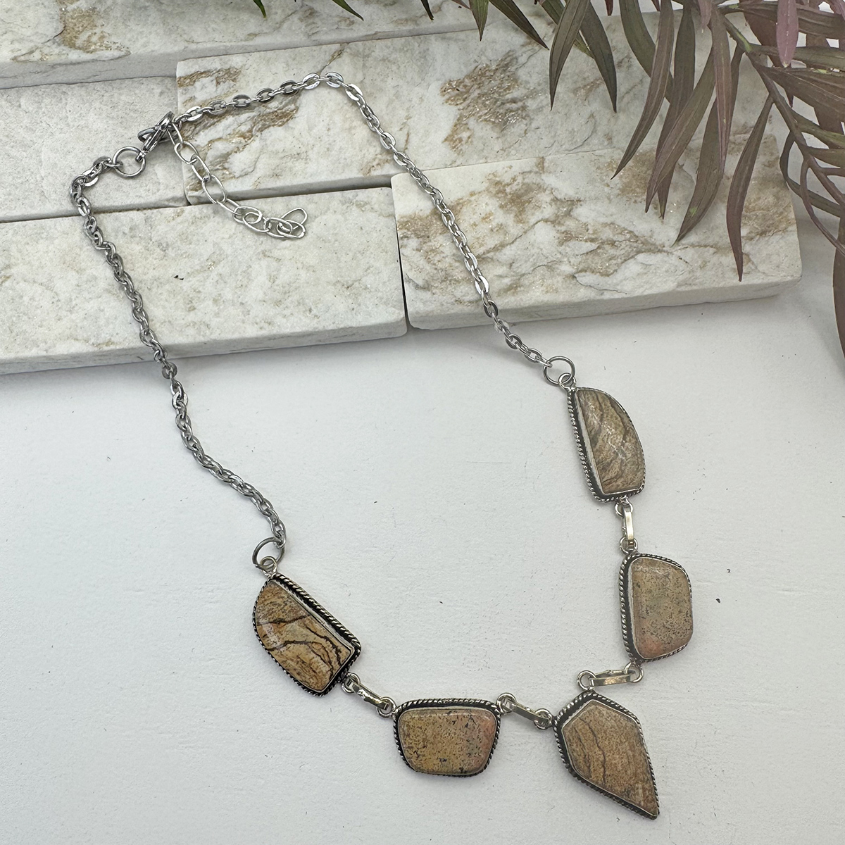 Kashi Semiprecious Stone Bib Necklace - Picture Jasper