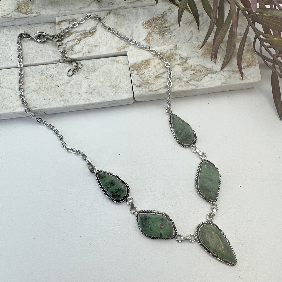 Kashi Semiprecious Stone Bib Necklace - Ruby Zoisite