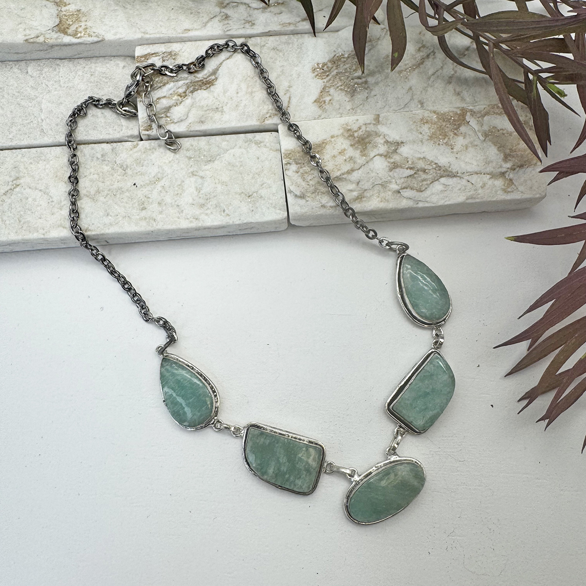 Kashi Semiprecious Stone Bib Necklace - Amazonite