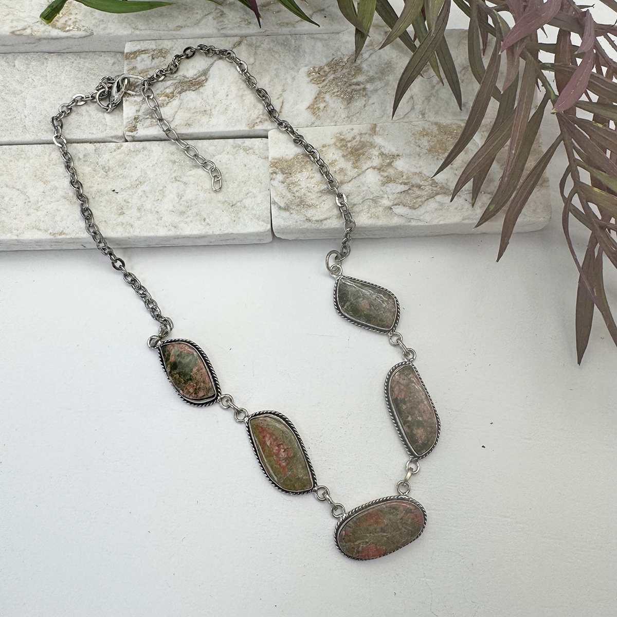 Kashi Semiprecious Stone Bib Necklace - Unakite