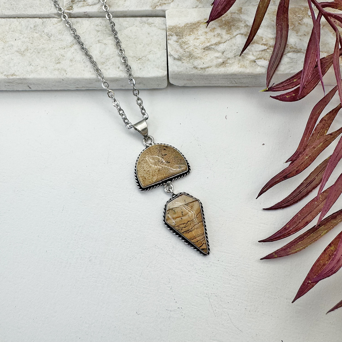 Kashi Semiprecious Stone Pendant Necklace - Picture Jasper