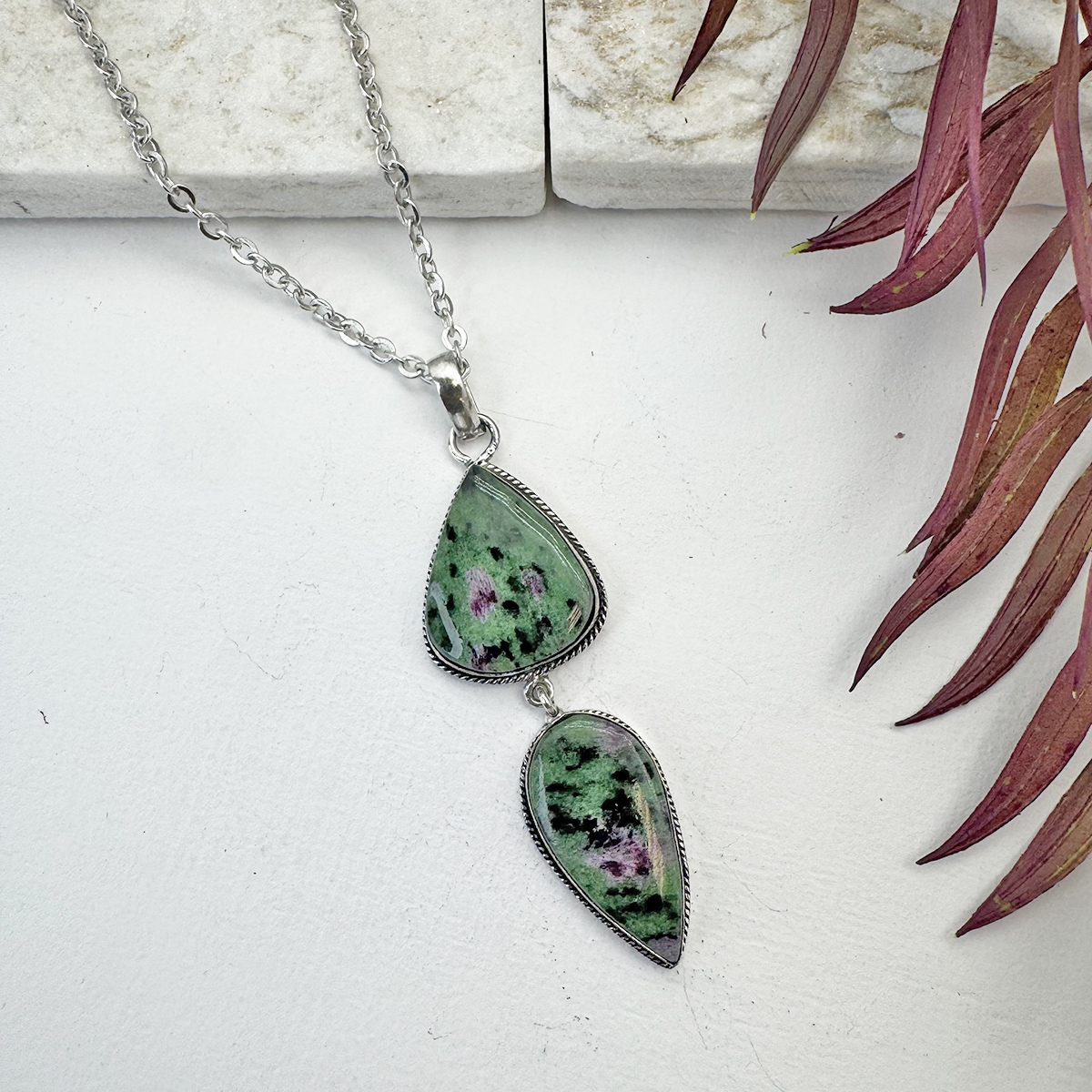 Kashi Semiprecious Stone Pendant Necklace - Ruby Zoisite