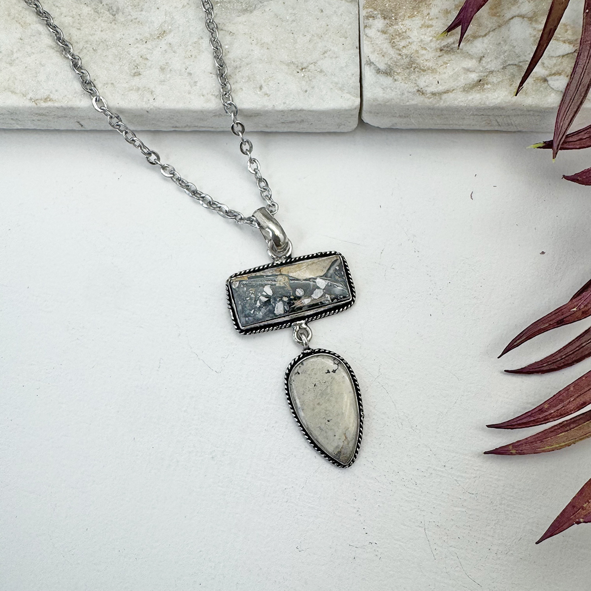 Kashi Semiprecious Stone Pendant Necklace - Maligano Jasper