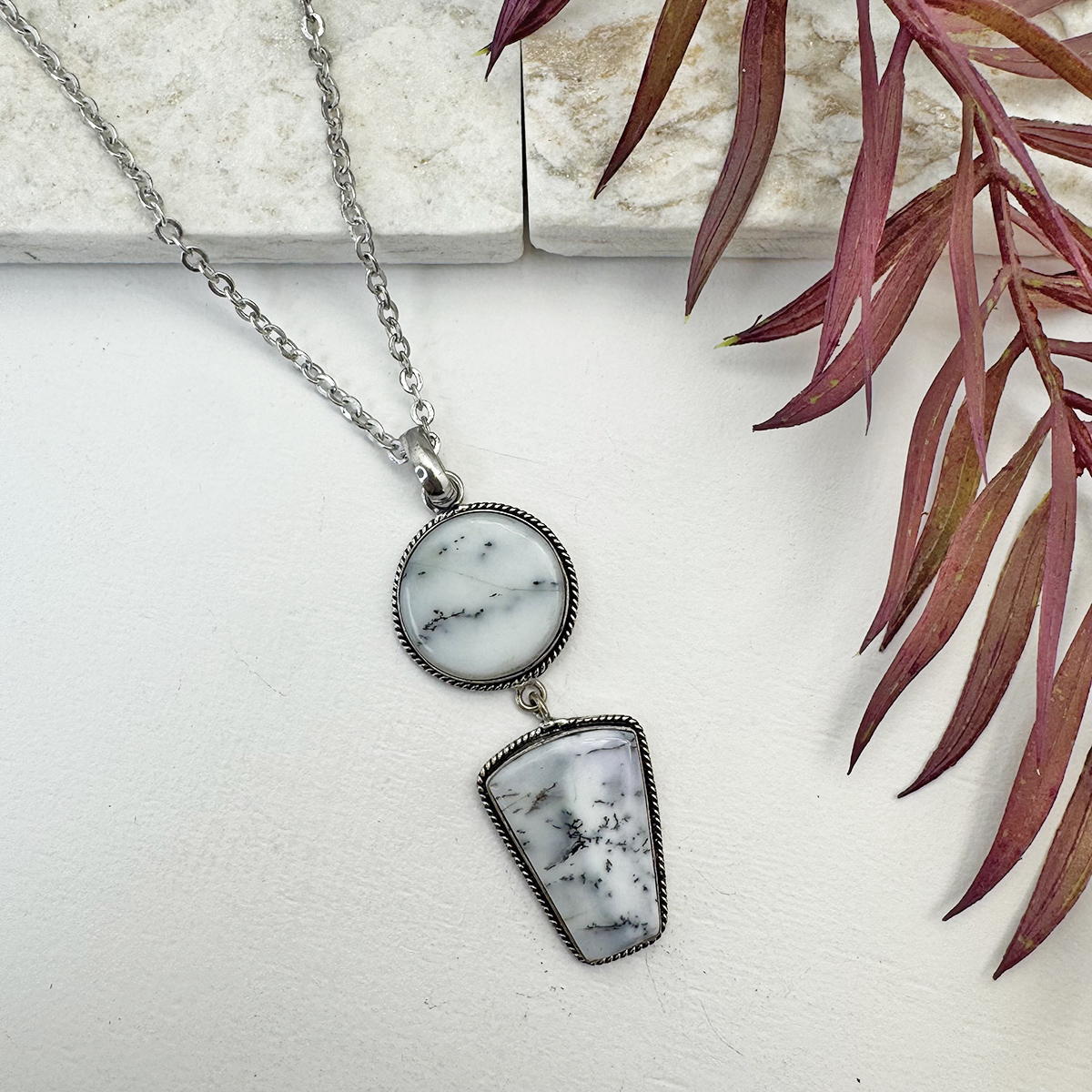 Kashi Semiprecious Stone Pendant Necklace - Dendritic Opal