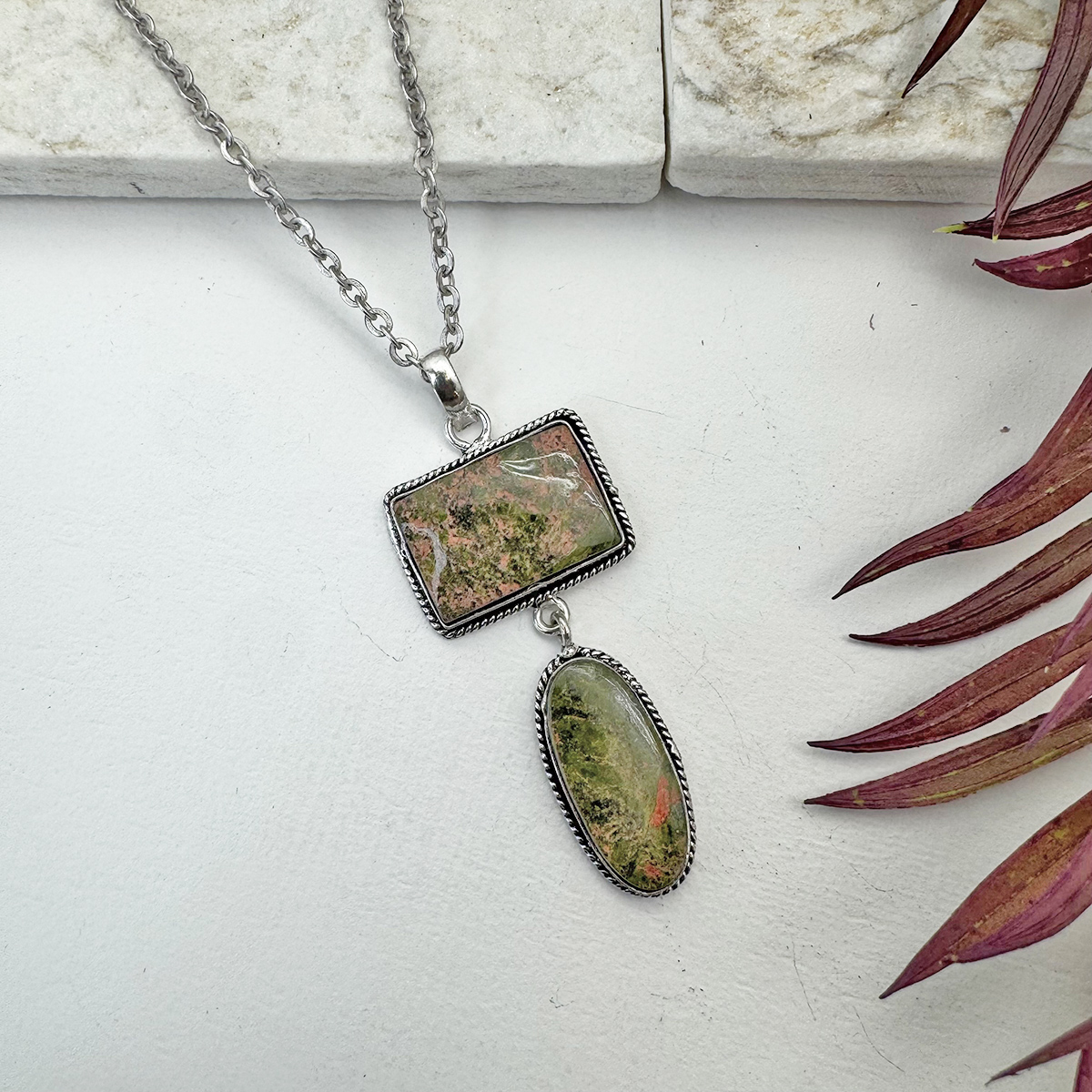 Kashi Semiprecious Stone Pendant Necklace - Unakite
