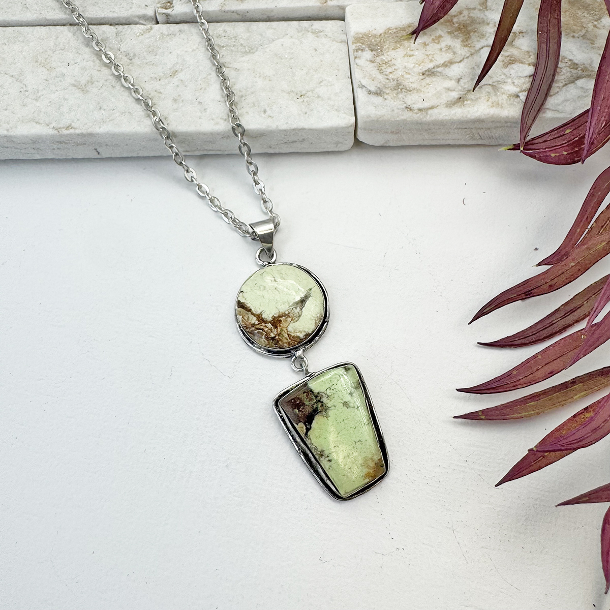 Kashi Semiprecious Stone Pendant Necklace- Lemon Chrysoprase