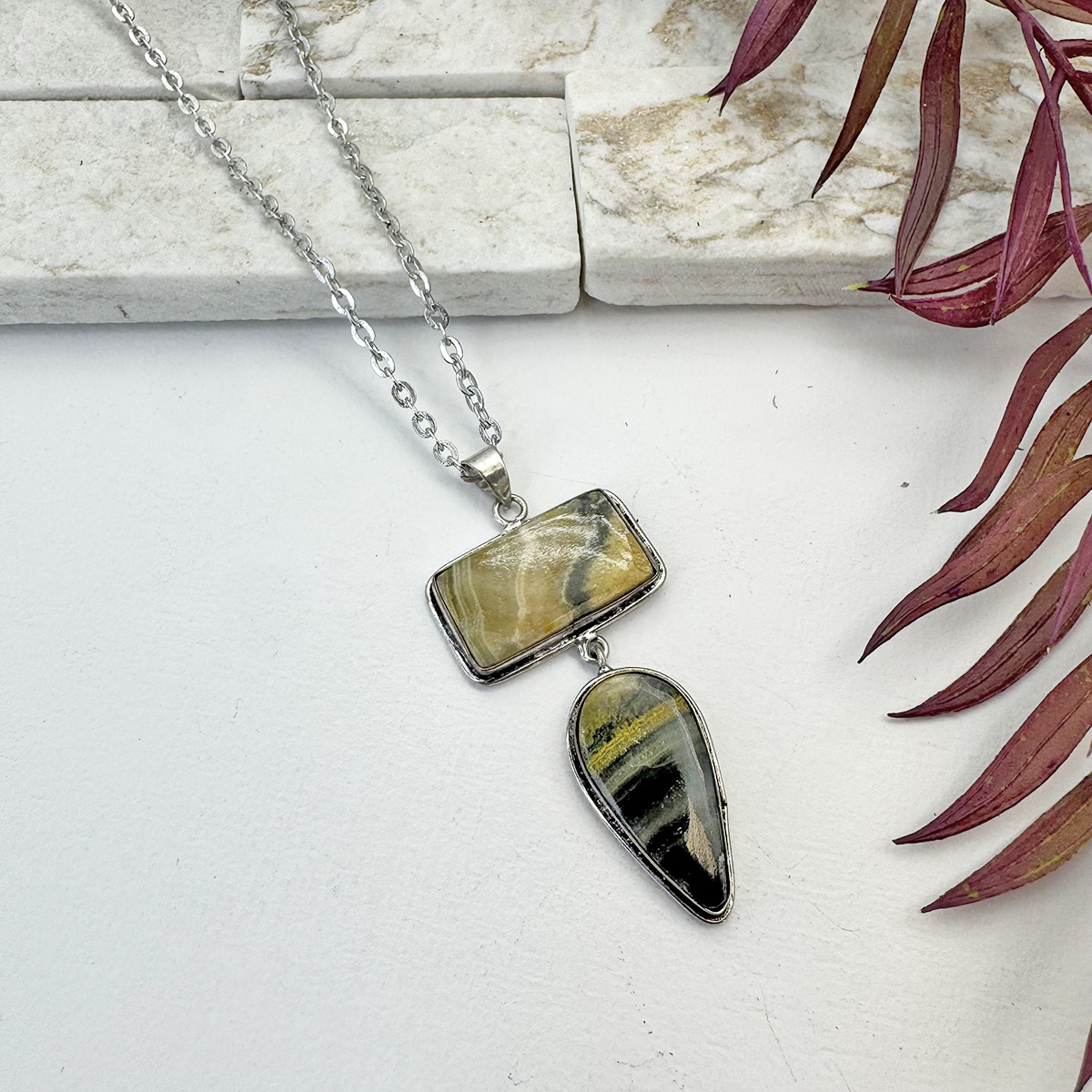 Kashi Semiprecious Stone Pendant Necklace - Bumblebee Jasper