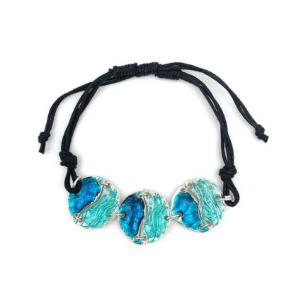 Pewter Bracelet with Color Enamel - Teal > Aqua Wavy Circle