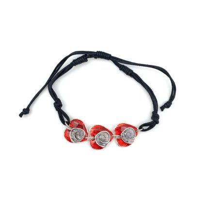 Pewter Bracelet with Color Enamel - Red > Grey Heart