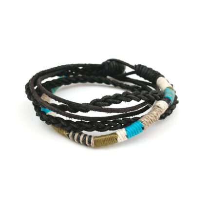 Aadi Bracelet - Black Braids and Aqua > Tan Twine