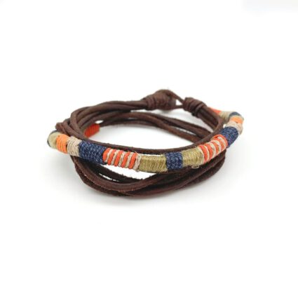 Aadi Bracelet - Brown Suede and Orange > Blue > Tan Twine