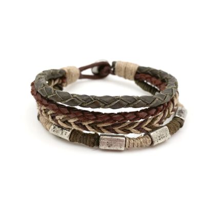 Aadi Bracelet - Green > Brown Leather and Twine