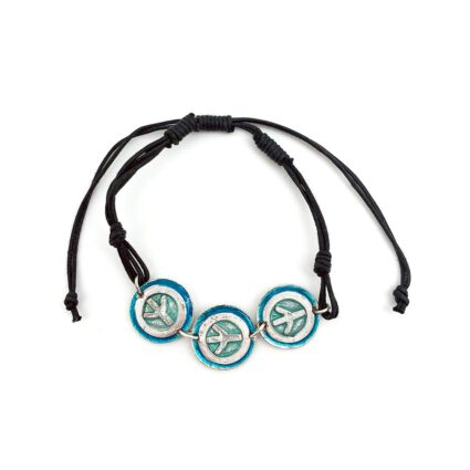 Pewter Bracelet with Color Enamel - Teal > Aqua Peace Sign