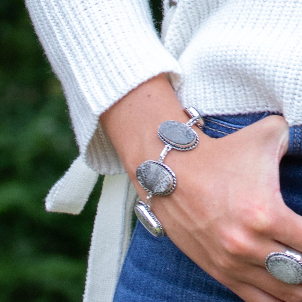 Kashi Semiprecious Stone Link Bracelet - Black Fossil Coral