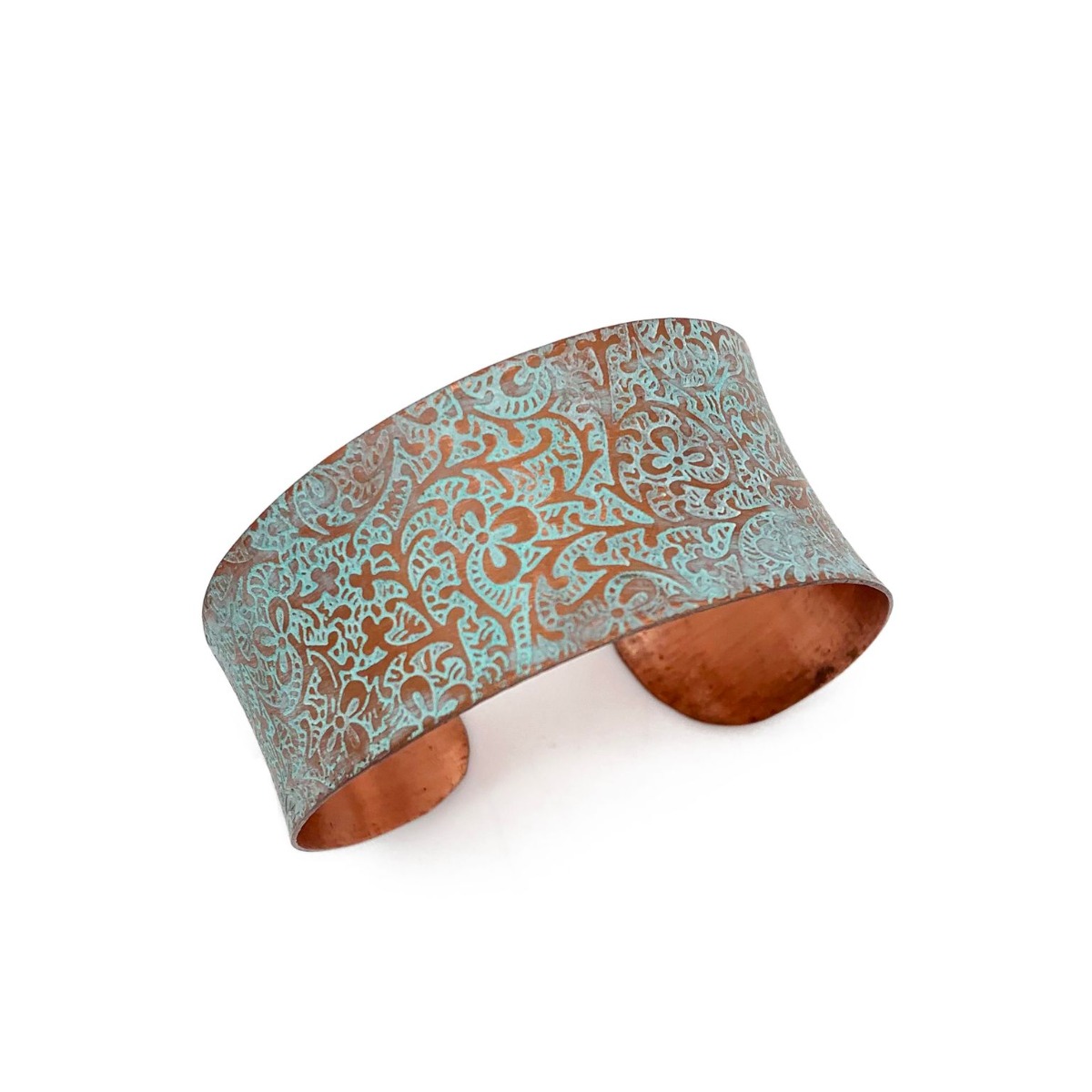 Copper Patina Bracelet - Aqua Floral Paisley