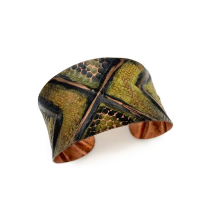 Copper Patina Bracelet - Light Green Lines and Rivets