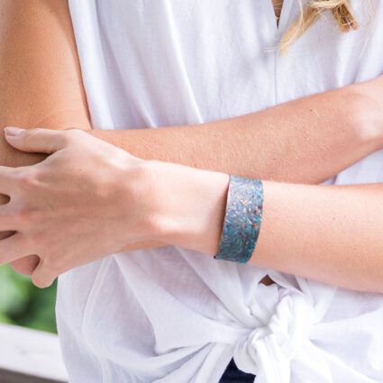 Copper Patina Bracelet - Teal Sun Flower Design