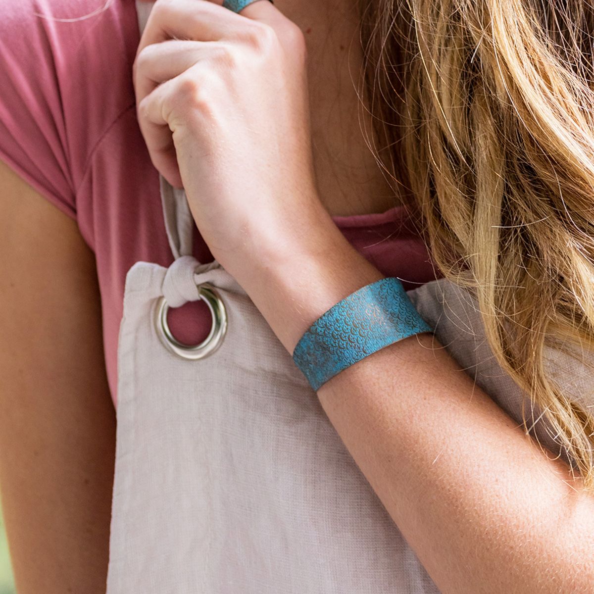 Copper Patina Bracelet - Turquoise Scallop Design