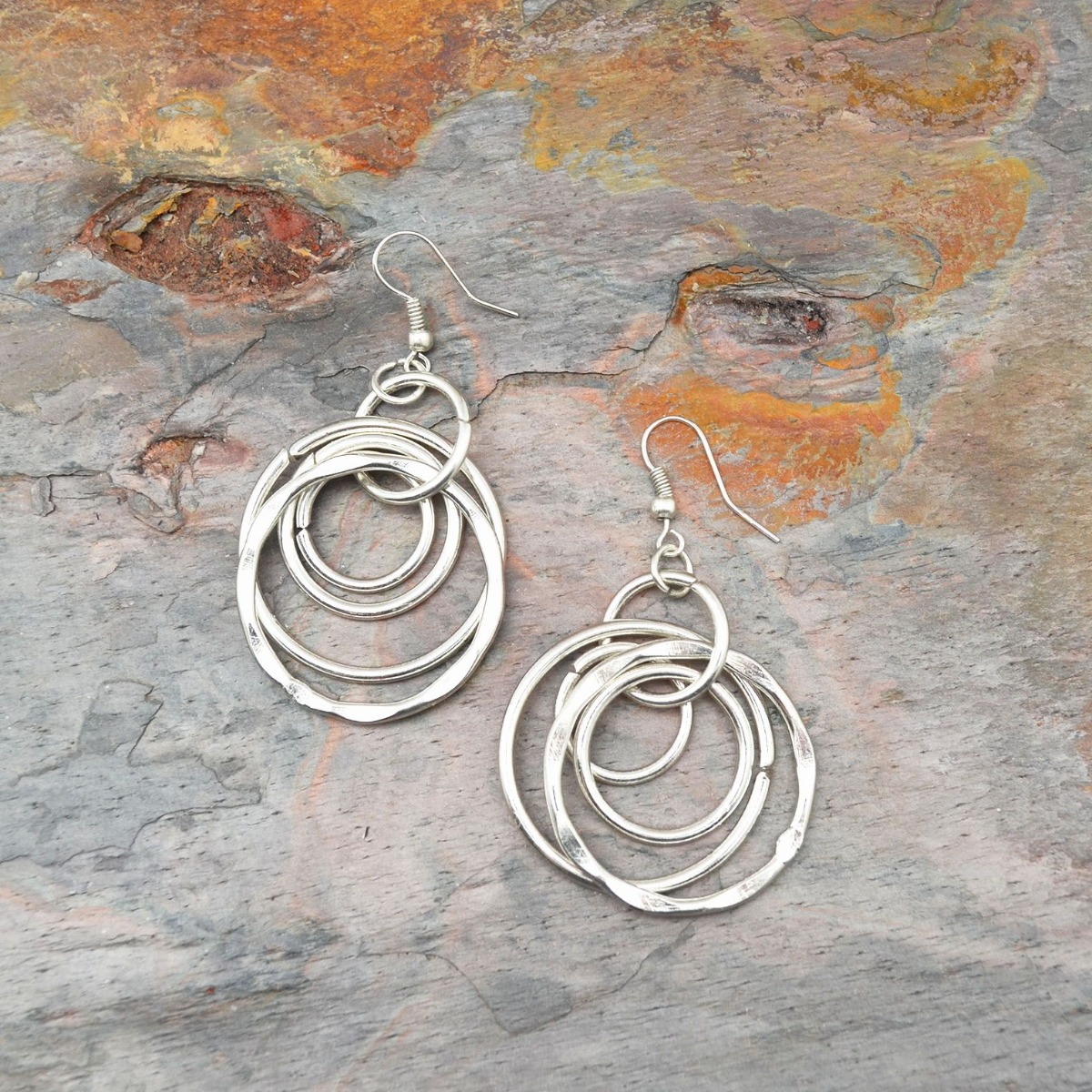 Hammered Silver Plated Rings Earrings