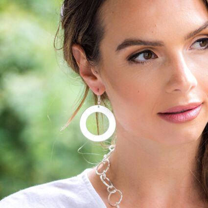 Silver Plated Earrings - Thick Brushed Circles