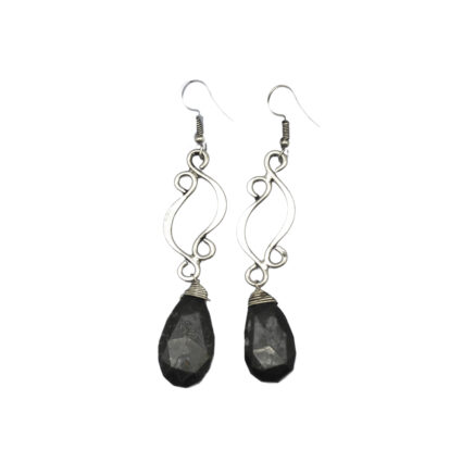Silver Plated Earrings - Curved Lines and Moss Agate