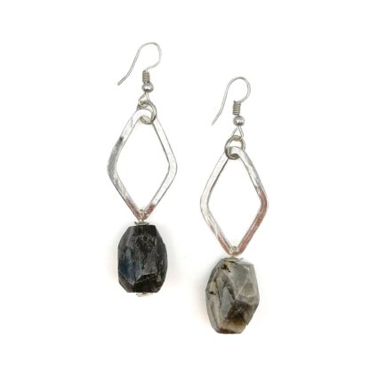Silver-Plated Long Earrings With Labradorite Stones