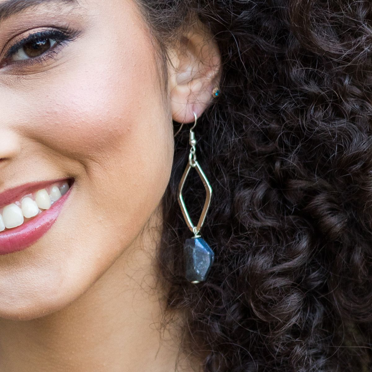 Silver-Plated Long Earrings With Labradorite Stones