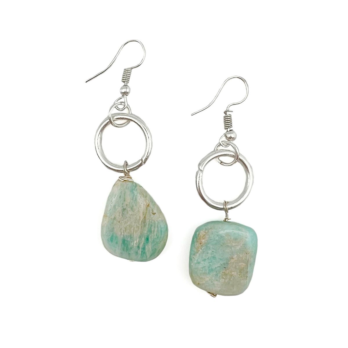 Silver-Plated Long Earrings With Amazonite Stones