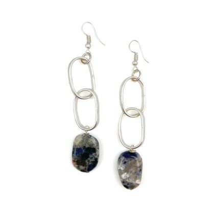 Silver-Plated Long Earrings With Sodalite Stones