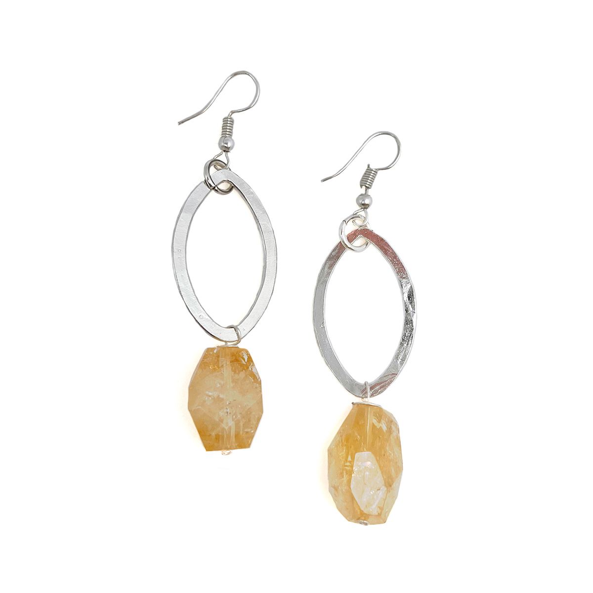 Silver-Plated Long Earrings With Yellow Aventurine Stones