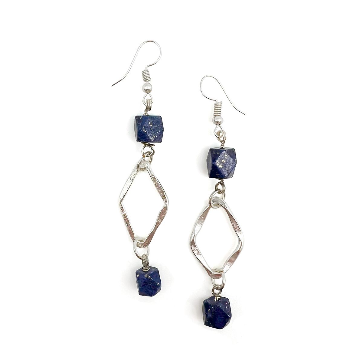 Silver-Plated Long Earrings With Lapis and Sodalite Stones