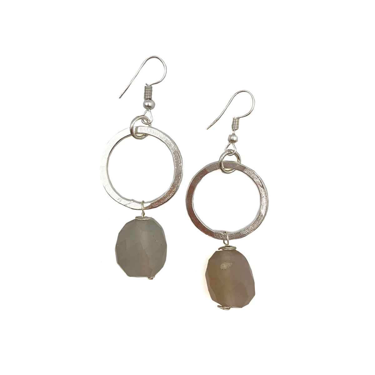 Silver-Plated Long Earrings With Chalcedony Stones