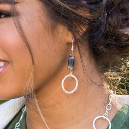 Silver-Plated Long Earrings With Dendritic Opal Stones