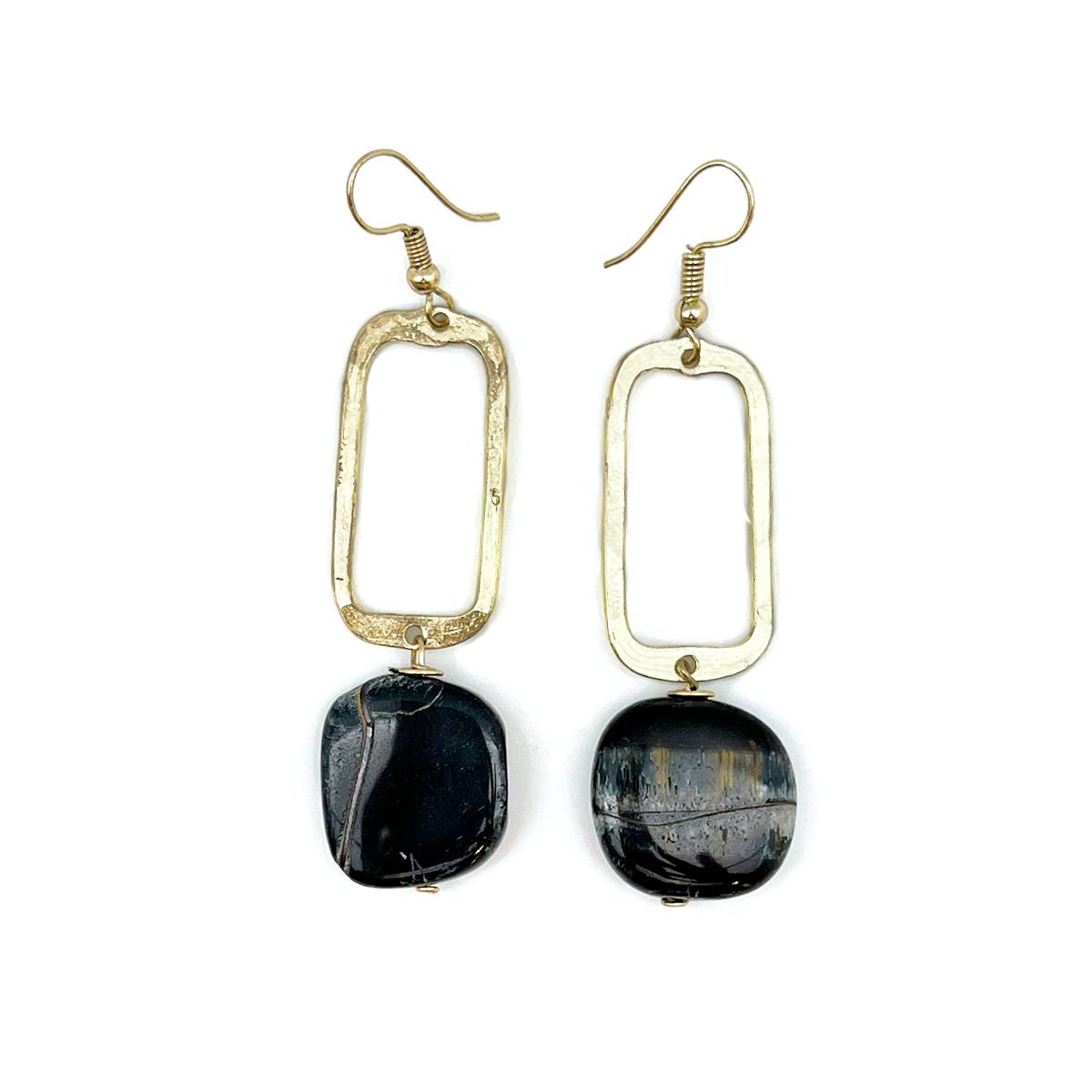 Gold Plated Geometric Earrings - Tigereye