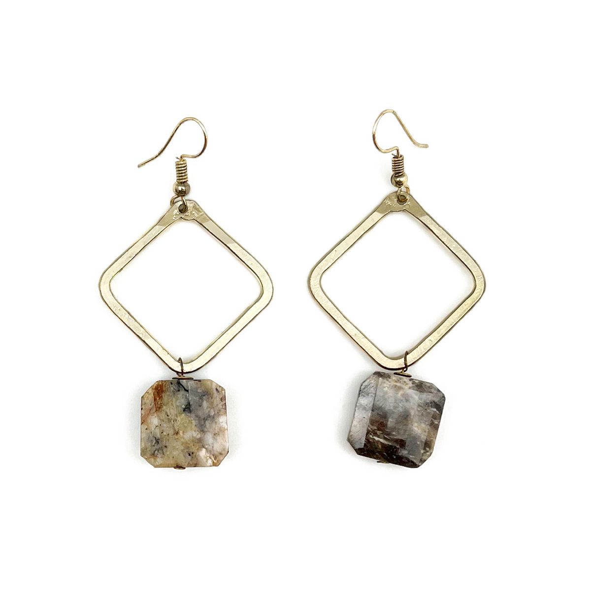 Gold Plated Geometric Earrings - Dendrite Opal