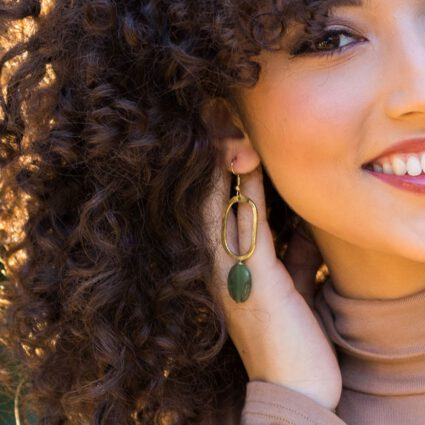 Gold Plated Geometric Earrings - Aventurine