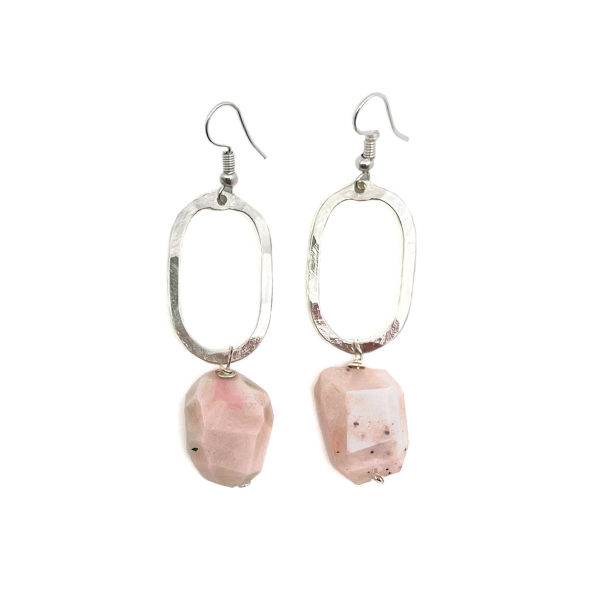 Silver Plated Geometric Earrings - Pink Opal