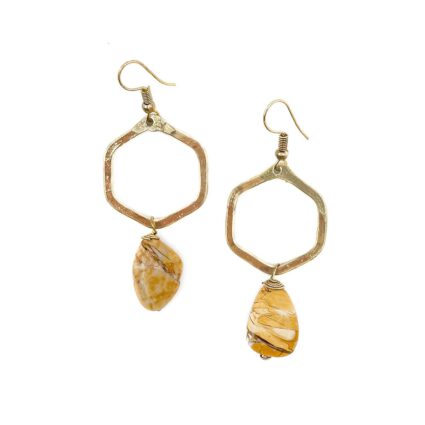 Gold Plated Geometric Earrings - Brecciated Mookite