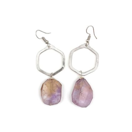 Silver Plated Geometric Earrings - Ametrine